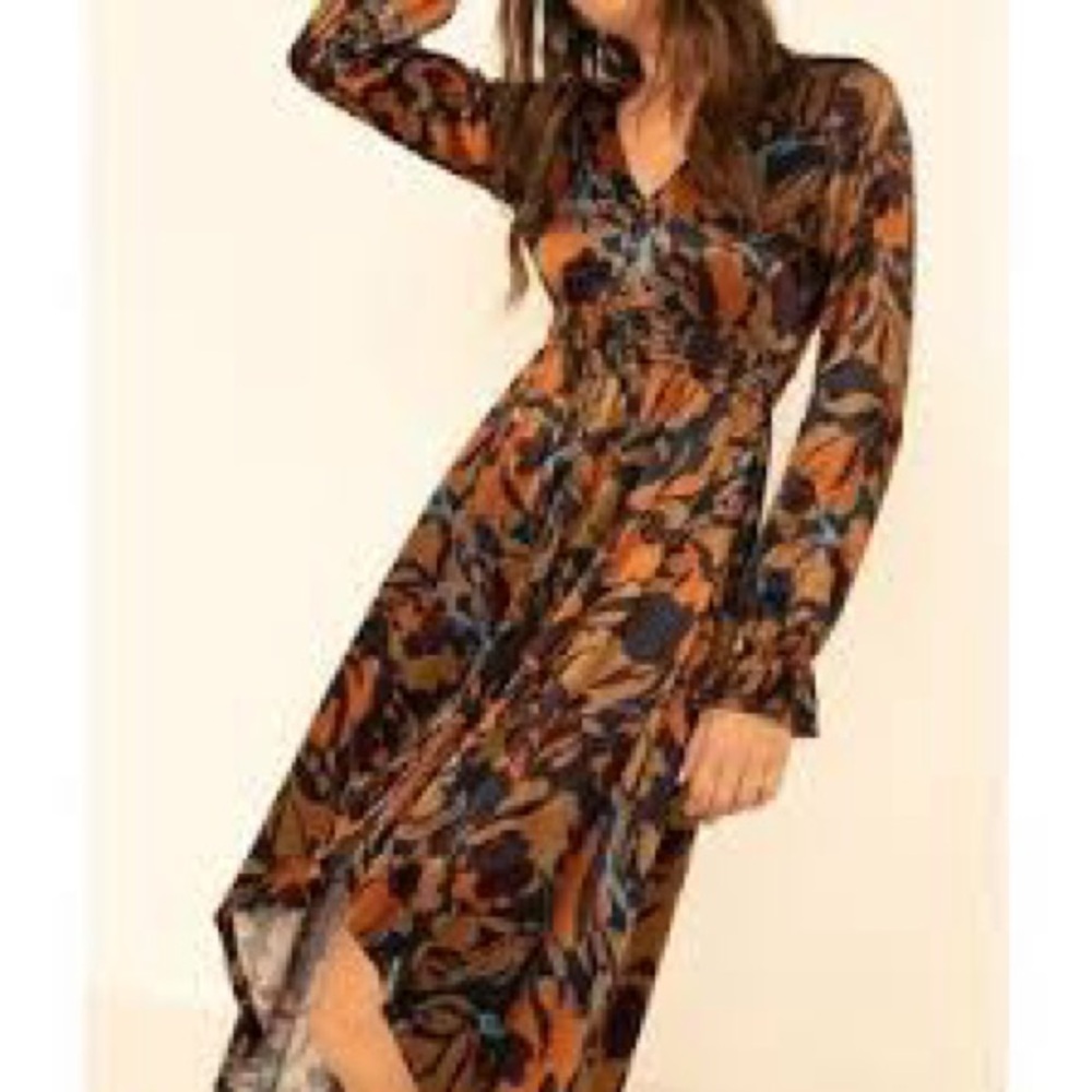 Shyanne hi low button front long sleeve ruffle cuff maxi dress XXL